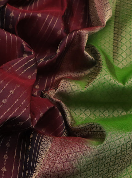 Kanchipuram silk saree maroon and green with allover zari weaves and rettapet zari woven border