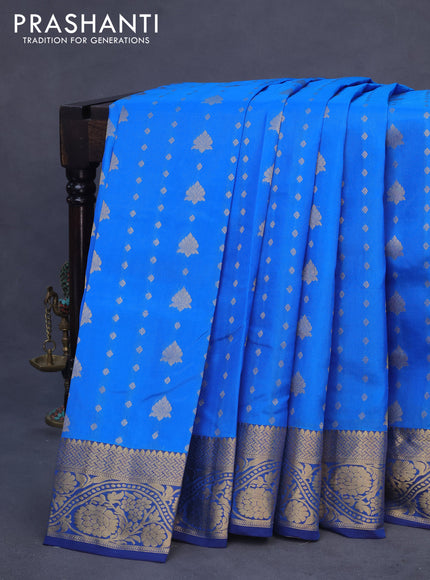 Kanchipuram silk saree cs blue and blue with allover zari woven buttas and floral zari woven border