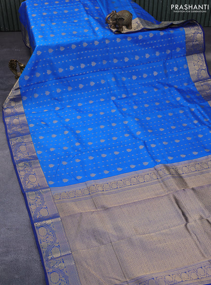 Kanchipuram silk saree cs blue and blue with allover zari woven buttas and floral zari woven border