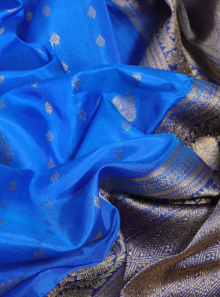 Kanchipuram silk saree cs blue and blue with allover zari woven buttas and floral zari woven border