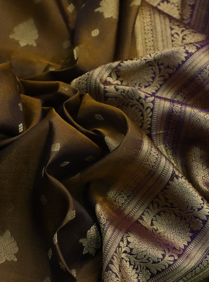 Kanchipuram silk saree mehendi green and violet with allover zari woven buttas and floral zari woven border