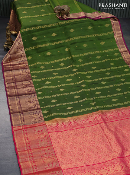 Kanchipuram silk saree green and magenta pink with allover zari weaves & buttas and long zari woven border