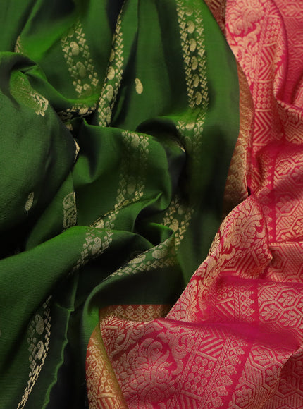 Kanchipuram silk saree green and magenta pink with allover zari weaves & buttas and long zari woven border