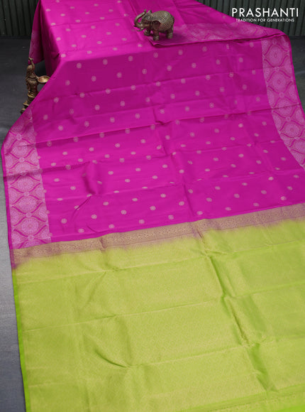 Kanchipuram silk saree pink and light green with zari woven buttas and silver & gold zari woven border