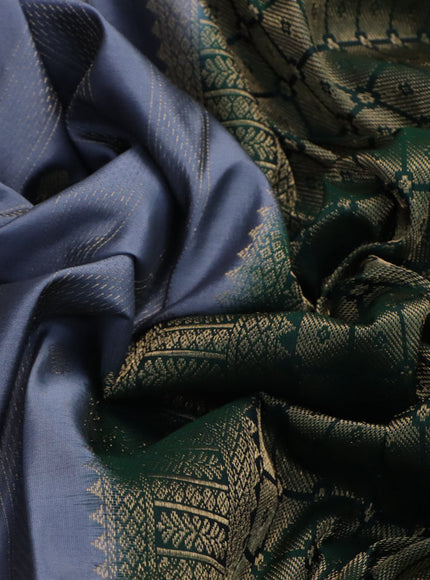 Kanchipuram silk saree grey and dark green with allover zari weaves & buttas and zari woven simple border