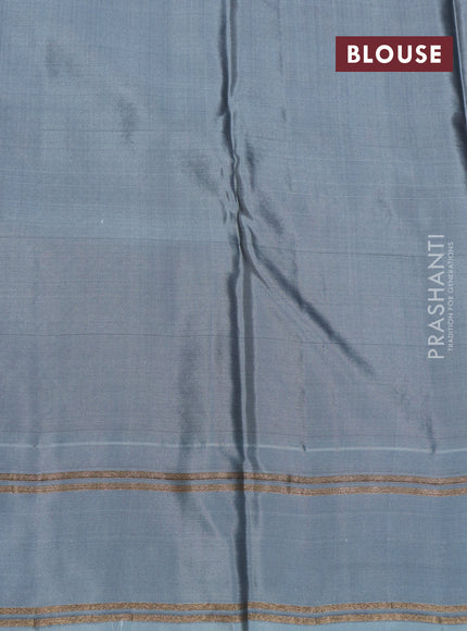 Kanchipuram silk saree rust shade and grey with allover silver zari woven brocade weaves and rettapet zari woven border