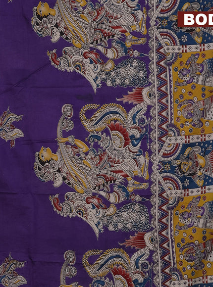 Kalamkari semi silk saree violet and coffee brown with allover prints and mangalgiri border