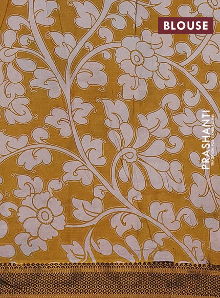 Kalamkari semi silk saree beige and coffee brown with allover prints and mangalgiri border