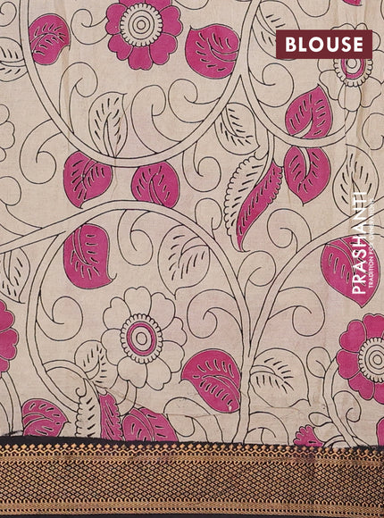 Kalamkari semi silk saree pink beige and coffee brown with allover prints and mangalgiri border