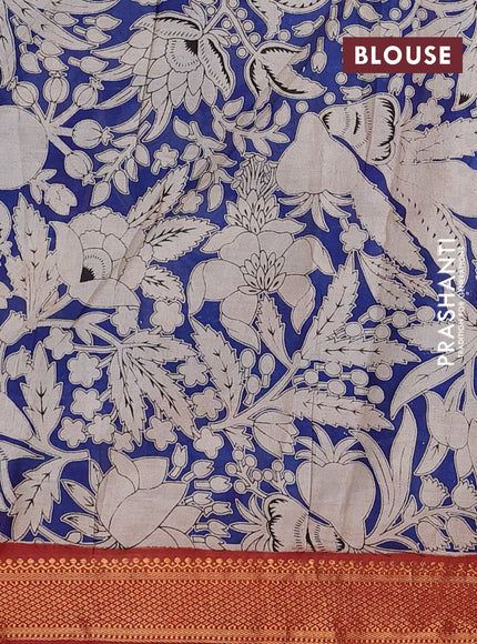 Kalamkari semi silk saree beige blue and maroon with allover prints and mangalgiri border