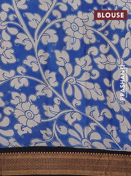 Kalamkari semi silk saree beige blue and black with allover prints and mangalgiri border