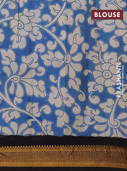 Kalamkari semi silk saree beige and black with allover prints and mangalgiri border