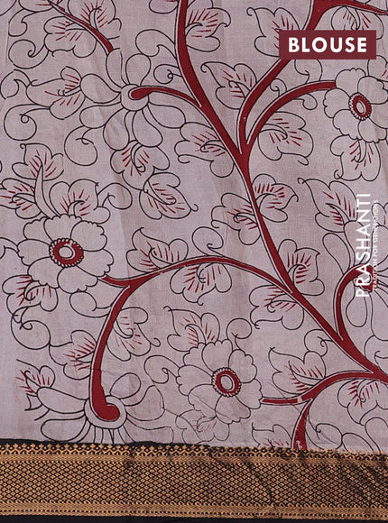 Kalamkari semi silk saree beige maroon and black with allover prints and mangalgiri border