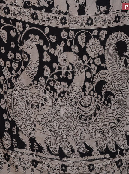 Kalamkari semi silk saree beige and black with pichwai prints and mangalgiri border