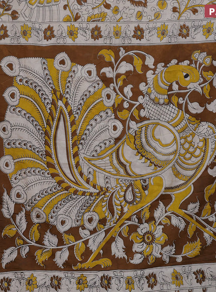 Kalamkari semi silk saree beige and maroon with allover prints and mangalgiri border