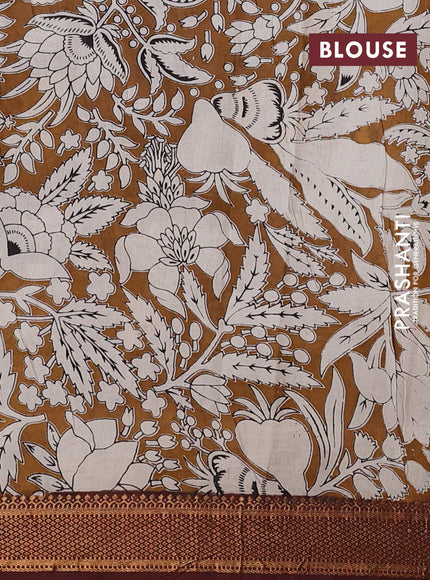 Kalamkari semi silk saree beige and maroon with allover prints and mangalgiri border