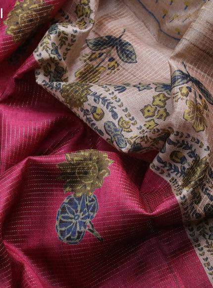 Chappa saree pink and beige with allover vairosi pattern & butta prints and printed border