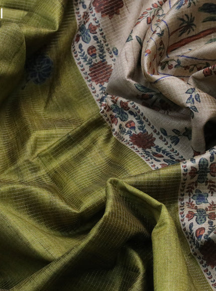 Chappa saree light green and beige with allover vairosi pattern & butta prints and printed border