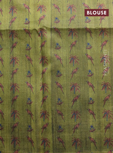 Chappa saree light green and beige with allover vairosi pattern & butta prints and printed border