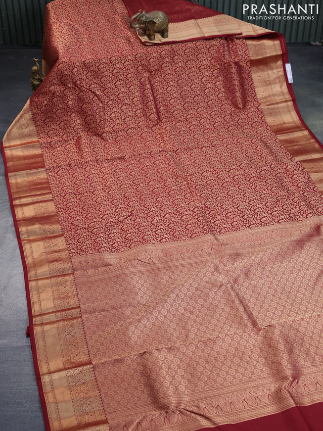 Pure kanchipuram silk saree maroon with allover zari woven brocade weaves and zari woven border