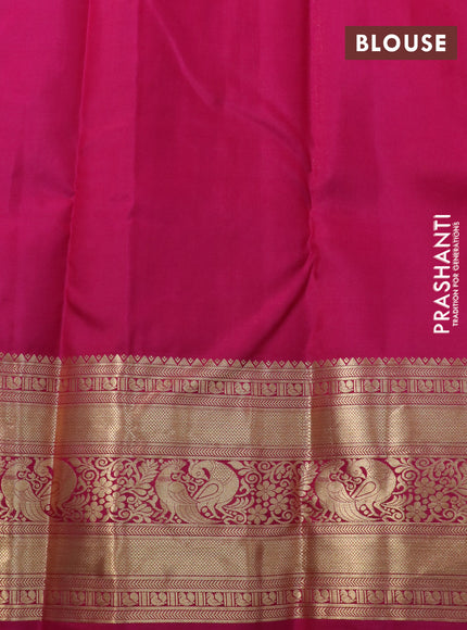 Pure kanchipuram silk saree dual shade of pinkish orange and pink with allover zari woven brocade weaves and long zari woven border