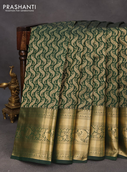 Pure kanchipuram silk saree green with allover zari woven brocade weaves and long zari woven border