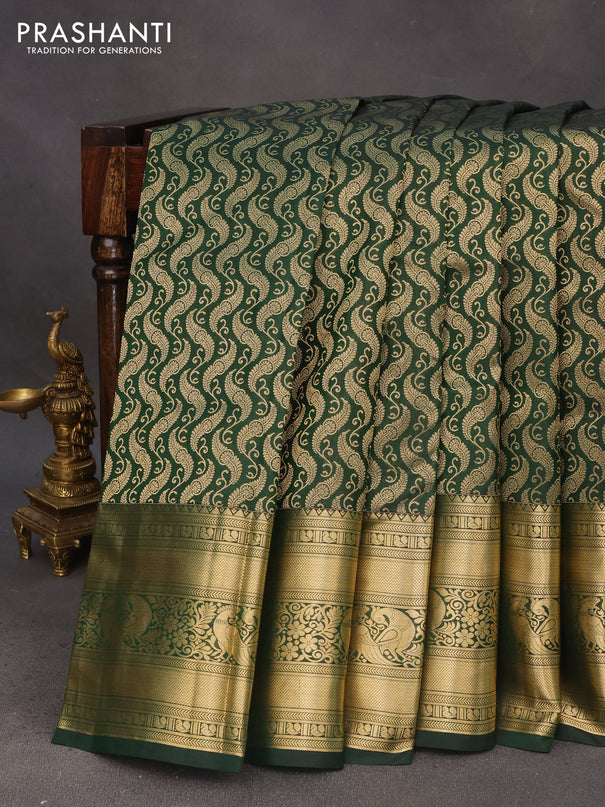 Pure kanchipuram silk saree green with allover zari woven brocade weaves and long zari woven border