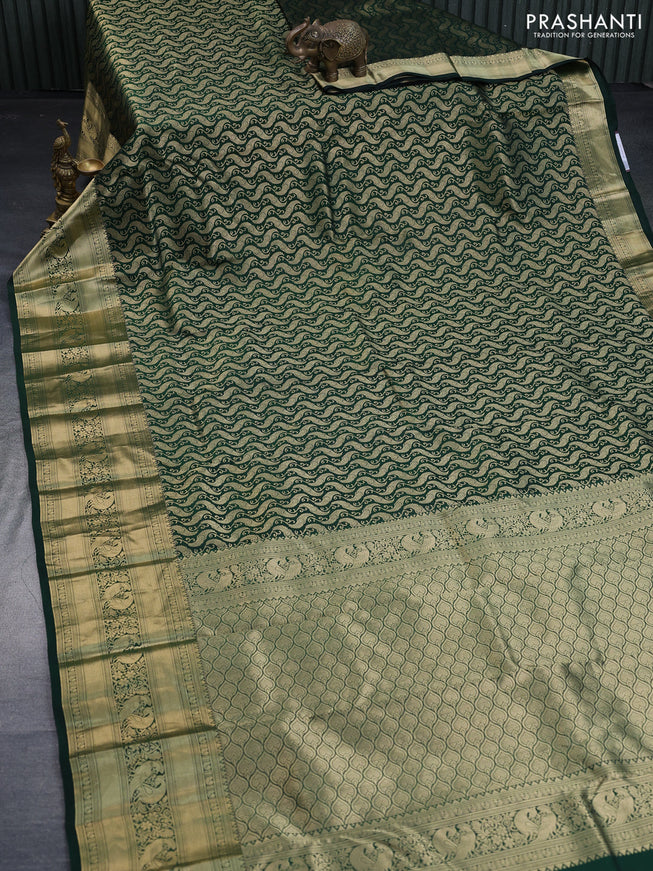 Pure kanchipuram silk saree green with allover zari woven brocade weaves and long zari woven border