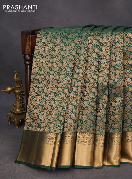 Pure kanchipuram silk saree green with allover zari woven brocade weaves and zari woven border