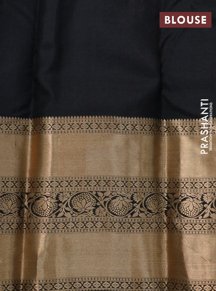 Pure kanchipuram silk saree black with allover zari woven brocade weaves and long zari woven border