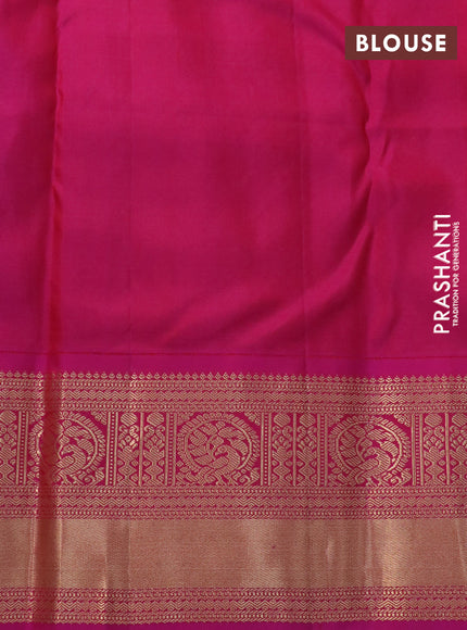 Pure kanchipuram silk saree green and pink with allover zari woven brocade weaves and peacock zari woven korvai border