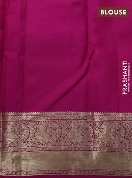 Pure kanchipuram silk saree dual shade of pinkish orange and pink with allover zari woven brocade weaves and annam zari woven border