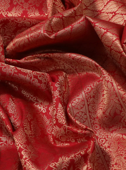 Pure kanchipuram silk saree red with allover zari woven brocade weaves and long rich zari woven border