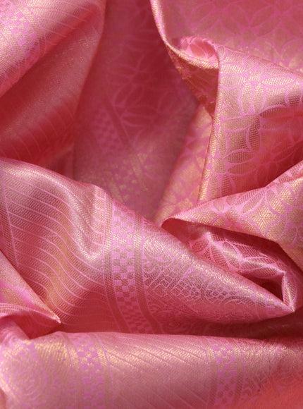 Pure kanchipuram silk saree light pink with allover zari woven brocade weaves and long zari woven border