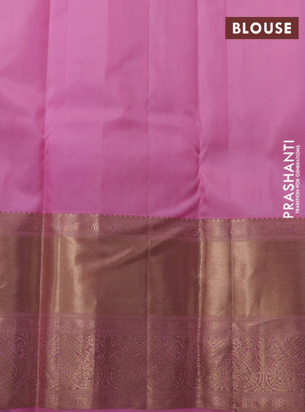 Pure kanchipuram silk saree light pink with allover zari woven brocade weaves and long zari woven border