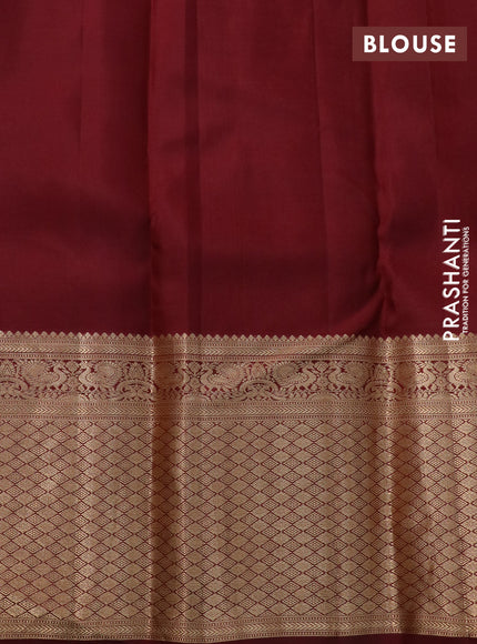 Pure kanchipuram silk saree maroon with allover zari woven brocade weaves and long annam zari woven border