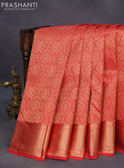 Pure kanchipuram silk saree red with allover zari woven brocade weaves and zari woven border