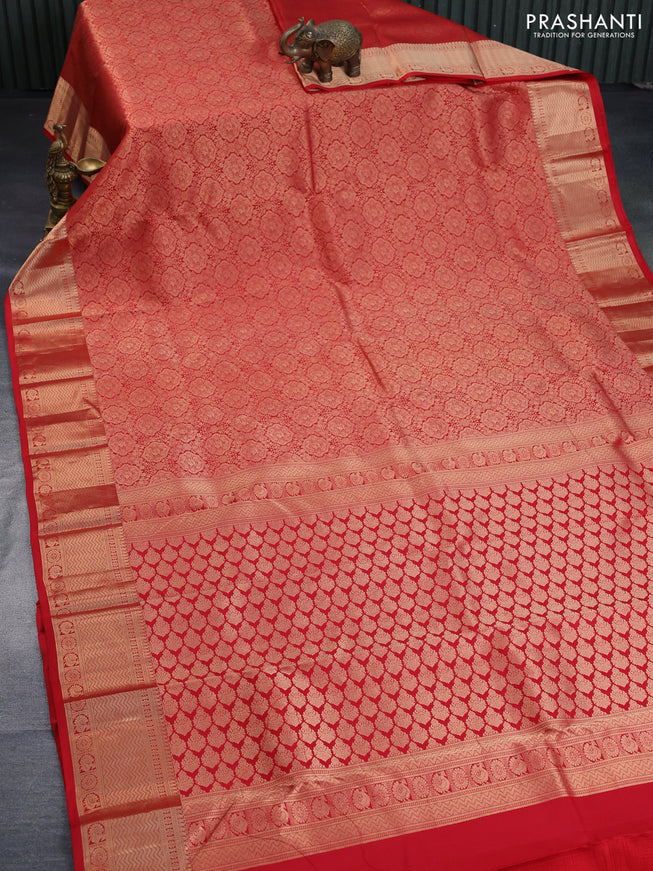 Pure kanchipuram silk saree red with allover zari woven brocade weaves and zari woven border