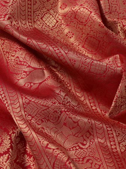 Pure kanchipuram silk saree red with allover zari woven brocade weaves and long rich zari woven border