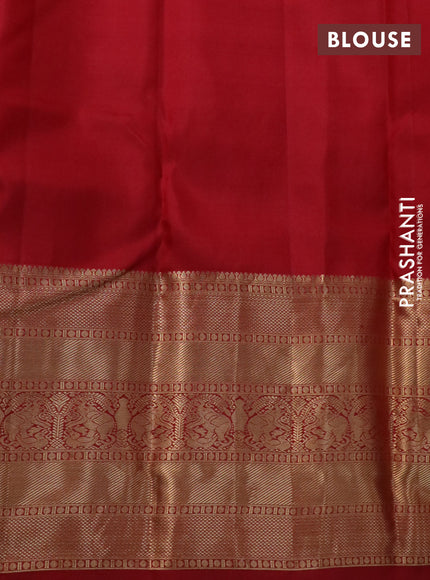 Pure kanchipuram silk saree red with allover zari woven brocade weaves and long rich zari woven border