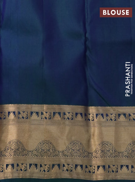 Pure kanchipuram silk saree dual shade of peacock green with allover zari woven brocade weaves and zari woven border