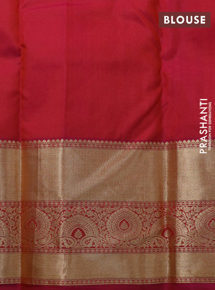 Pure kanchipuram silk saree mango yellow and pink with allover zari woven brocade weaves and long zari woven border