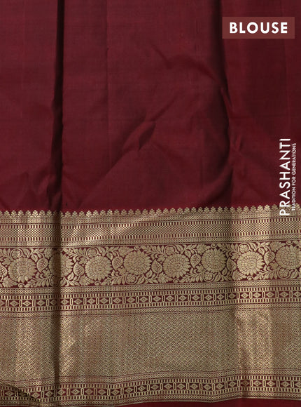 Pure kanchipuram silk saree green and maroon with allover zari woven brocade weaves and long floral zari woven border