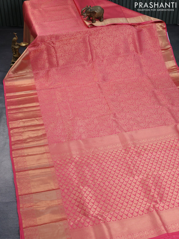 Pure kanchipuram silk saree pink shade with allover zari woven brocade weaves and long zari woven border