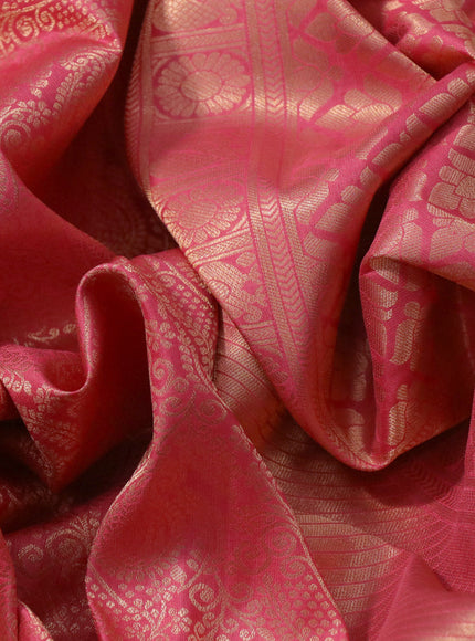 Pure kanchipuram silk saree pink shade with allover zari woven brocade weaves and long zari woven border