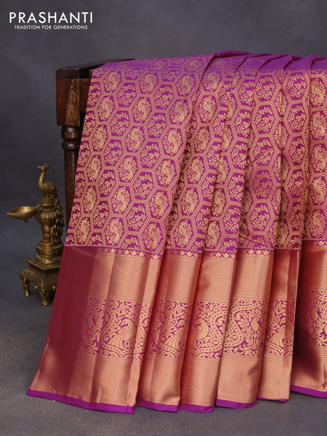 Pure kanchipuram silk saree purple with allover zari woven brocade weaves and long zari woven border