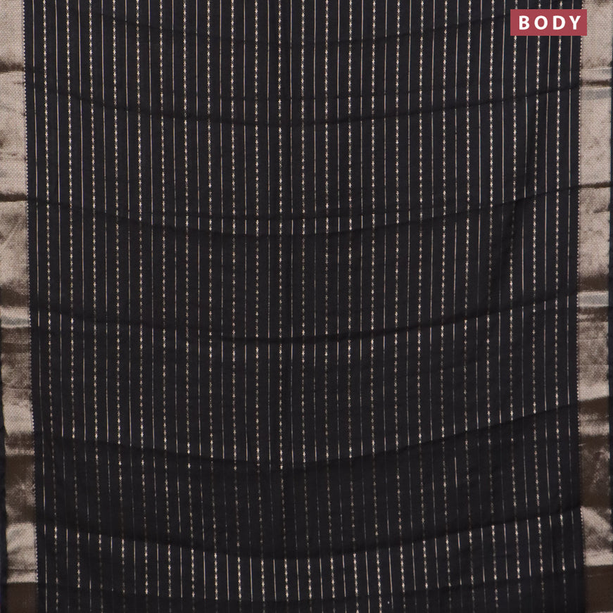 Assam silk saree black with allover zari woven stripes pattern and zari woven border