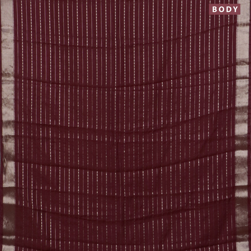 Assam silk saree maroon with allover zari woven stripes pattern and zari woven border