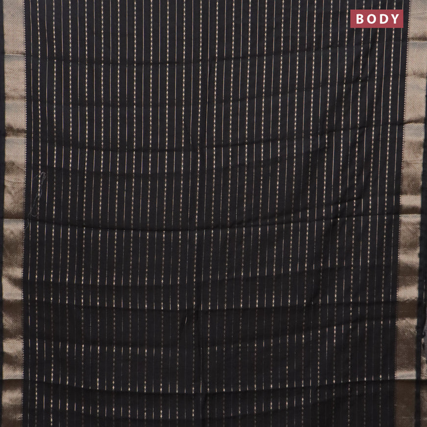 Assam silk saree black with allover zari woven stripes pattern and zari woven border