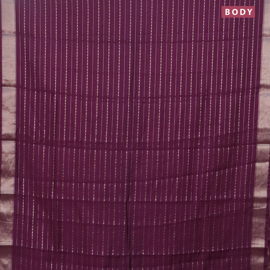 Assam silk saree wine shade with allover zari woven stripes pattern and zari woven border